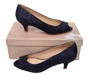 SOLEA Annabel Comfort Fit Ladies Navy Glitter Kitten Heel Peep Toe EU 36 UK 3.5 - Picture 1 of 8