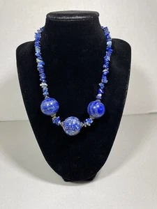 Bold Lapis Lazuli and Silver Necklace 17 1/2 Inches Preowned - Picture 1 of 3