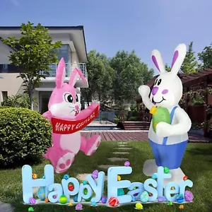 6FT Easter Decoration Inflatable Bunny Eggs Blow Up yard LED Light Outdoor Decor - Picture 1 of 31