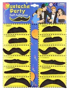 Novelty Fake Mexican Moustache Fancy Dress Costume Party Self Adhesive Set Of 12 - Picture 1 of 1