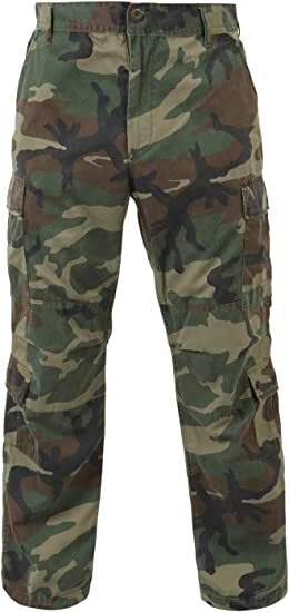 Men's Vintage Camo Paratrooper Fatigue Cargo Pants Woodland Camo Olive Drab 2586 - Image 1 of 1