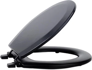 Standard Wood Toilet Seat, Black - 17 Inch - Fits All Standard Size Fixtures - E - Picture 1 of 12