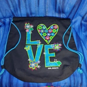 Girl Scouts LOVE schwarz & blau Canvas Schnur-Rucksack Tragetasche Zieh-Schnur Sack - Bild 1 von 4