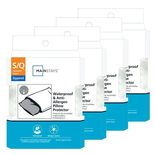 Lote de 5 protectores de almohada Mainstays impermeables y antialérgenos estándar/queen F1 Foto 1 de 1