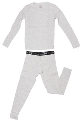 Nuevo conjunto de tejido térmico acanalado Hanes X-Temp gris medio para niños incluye parte superior e inferior Foto 1 de 4