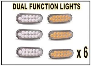 (Six) 12 LED Trux Dual Revolution 6" Oval Clear Lens (Amber-White) Back-Up Kit - Picture 1 of 5