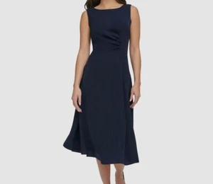 DKNY Women's Blue Solid Bateau Neck Sleeveless A-Line Dress Size 6 - Picture 1 of 4