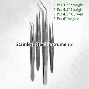 4x Multipurpose Lab Tweezers Forceps Fine Serrated Jaws - All Different Sizes - Picture 1 of 3