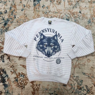 Vintage Real American PA 1991 Grey Wolf Sweatshirt Medium Unisex HL Miller - Image 1 of 4