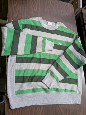 Sudadera de Colección Champion Tejido Inverso Para Hombre Talla 2XL Rayas Verdes Cuello Redondo Foto 1 de 3