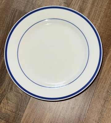 "Juego de 4 platos de ensalada Oneida Maitre D' 9"" blanco azul rayas patrón descontinuado" Foto 1 de 4