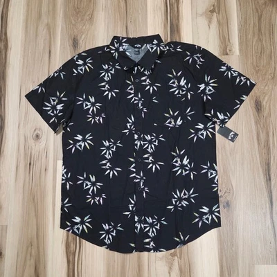 Billabong Chase Mens XL Black Floral Button Up Chase Short Sleeve - Image 1 of 4