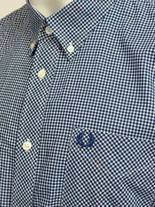 Fred Perry | Short Sleeve Classic Gingham Shirt XL (Blue) Mod Scooter Casuals - Picture 1 of 7