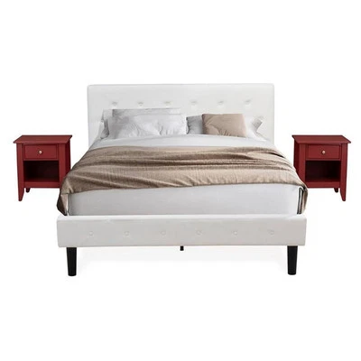 East West Furniture Nolan Juego de Dormitorio Queen Madera 3 Piezas en Blanco y Borgoña Foto 1 de 4