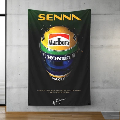 F1 Formula Champion Ayrton Senna Flag Banner Tapestry Wall Hang Room Décor 5x3ft - Image 1 of 4