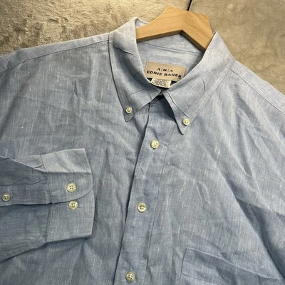 A.K.A Eddie Bauer Linen Shirt Men XL Tall Blue Long Sleeve Button Up - Image 1 of 4