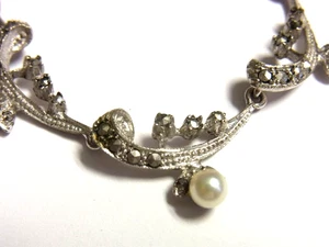ORIGINAL ART DECO KRAGENCOLLIER SILBER 835 MIT ECHTEN PERLEN UND MARKASIT 43,5cm - Bild 1 von 5