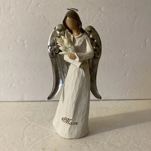 Angel Figurine With Mom On Dress Holding Flowers 8 Inches Tall - Bild 1 von 6
