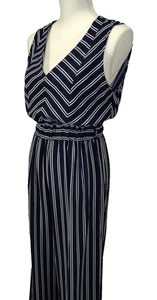 Monteau Los Angeles Jumper Size Small Blue Striped V-Neck Boho Beach Vibe - Picture 1 of 17