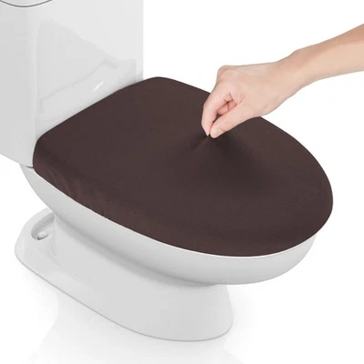 Cubierta de tapa de inodoro de spandex elástico, cubierta de asiento de inodoro gruesa para baño, café Foto 1 de 4