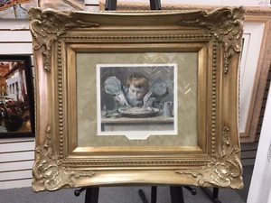 "L'ATTACCO" antica incisione acquerellata con cornice  - Foto 1 di 6