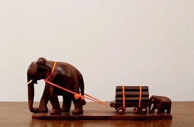 Vintage Home Office Interior Decor Elephant Statue Wooden Handicraft Sculpture — 第 1/4 张图片