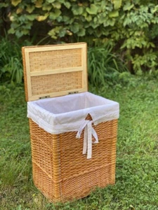 natural wicker laundry hamper laundry basket with lid bathroom linen storage bin - Picture 1 of 5