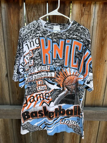 Vintage 90s New York Knicks Magic Johnson Ts All Over Print Size Large Cover