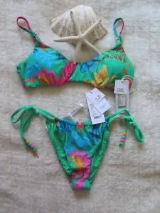 Seafolly 12 AUS Tropica Bralette & 12 Tropica Drawstring Tie Side Rio Jade - Picture 1 of 15