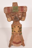 Vintage Aztec Inca Mayan Mexican Folk Art Pottery Flute Whistle Clay Figure Free