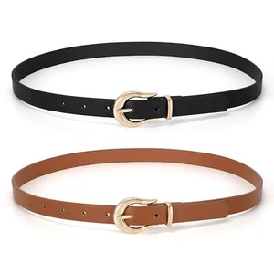 2 Pack Women Skinny Belt Thin Waist Belt Black Brown with Fashion Gold Buckle... - Picture 1 of 9
