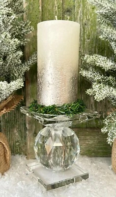 Classy Crystal Glass Candle Holder Colmore Modern Dinner Pillar 12cm - Image 1 of 4