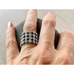 Breiter Strass Ring, Statement Cocktail Ring, Funkelnder Silberfarben Bling Ring - Bild 1 von 5