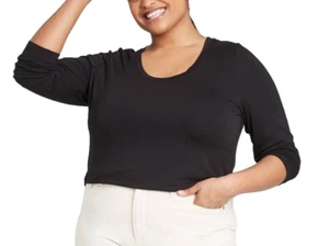 Ava & Viv Women's Plus Size 4X Long Sleeve Leisure Ribbed T-Shirt in Black NWT - Picture 1 of 3
