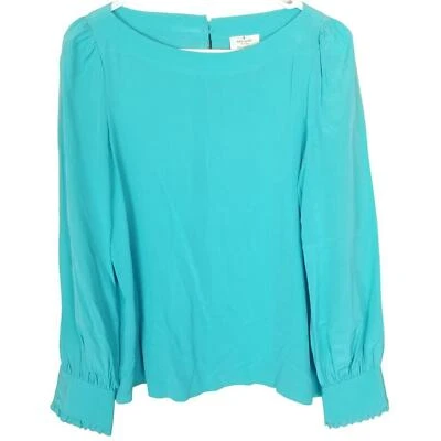Blusa Top Kate Spade Mujer S Verde Mangas Largas Cerradura Espalda Seda Cuello Barco Foto 1 de 4