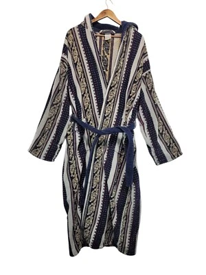 VTG 90s Barrington Bathrobe Unisex M - XL Fair Isle Cotton Old Money Hooded Belt - Image 1 of 4