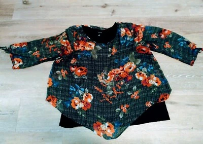 Alyx Women's Size 1x Poncho Style Black/Red Flower Sheer Arm Shirt - Image 1 of 4