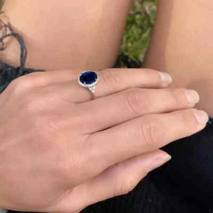 5,30 ct Ovalschliff natürlicher Saphir & Diamant Ehering 14 K Weißgold massiv - Bild 1 von 4