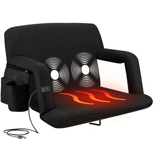 Alpcour Heated Massage Bleacher Chair – Portable Reclining Camping Chair - Picture 1 of 18