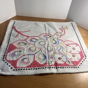Vintage Tischläufer Kommode Schal handbestickt Pfau Oma Kern Vogel - Bild 1 von 7