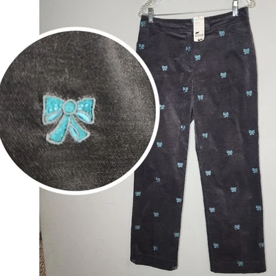 NWT David Brooks Size 8 Embroidered Bow Grey Velvet Straight Leg Pants  - Image 1 of 4
