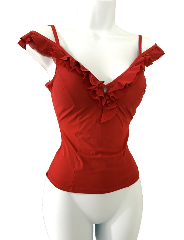 y2k 2000s red Profile by Gottex ruffle tankini top swim camisole lightly padded - Image 1 of 4
