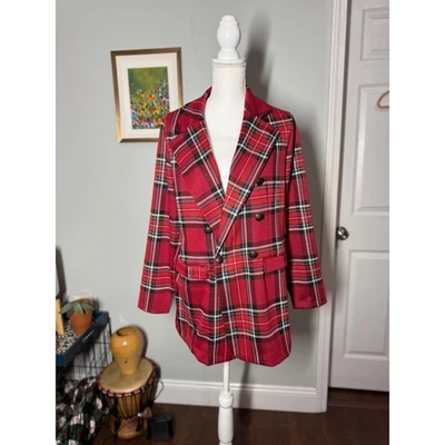 Maurices Red Plaid Oversized Blazer Jacket L - Image 1 of 4