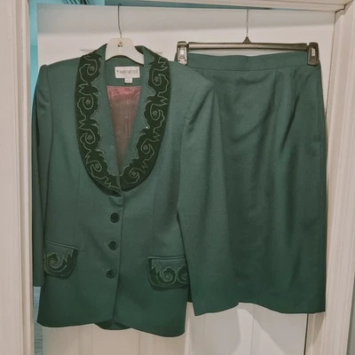 VTG John Meyer Beaded Wool Mother of the Bride or Groom Suit 12P Dark Green  - Image 1 of 4