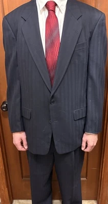 Hickey Freeman Men's Navy Pinstripe Wool Suit 2pc- 44L Coat/34x33 Pants Saks 5th - Image 1 of 4