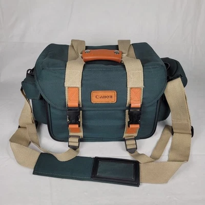 Retro Canon Camera Bag Organizer Green Pockets Shoulder Strap DSLR Carry Case  - Image 1 of 4