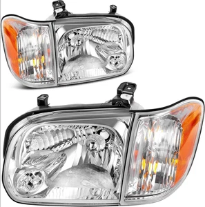 PAIR Headlight Assembly Crome Comp w/ 05-06 Tundra & 05-07 Sequoia Toyota - Picture 1 of 17