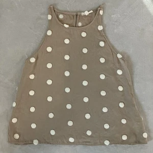 E&M Tan & White Textured Polka Dots Keyhole Back Tank Top Size Small Minimalist  - Picture 1 of 9