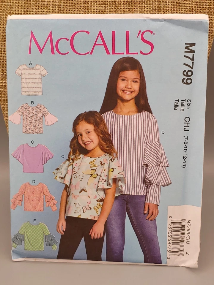 McCall's M7799 - Girl's Tops Sleeve Variations-Sewing Pattern - Uncut Sz 3-6