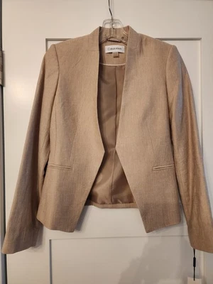 Blazer para mujer Calvin Klein frente abierto lino beige talla 6P nuevo con etiquetas Foto 1 de 4